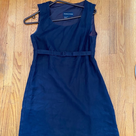 Linen A-Line Mini Dress Navy - Picture 1 of 4